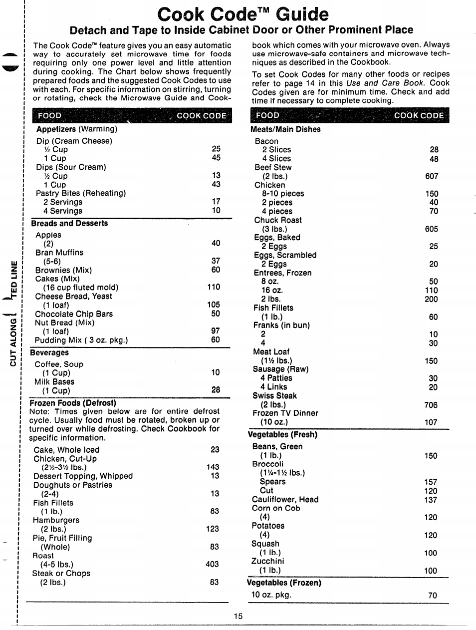 Cook code™ guide | GE 49-4562 User Manual | Page 15 / 23