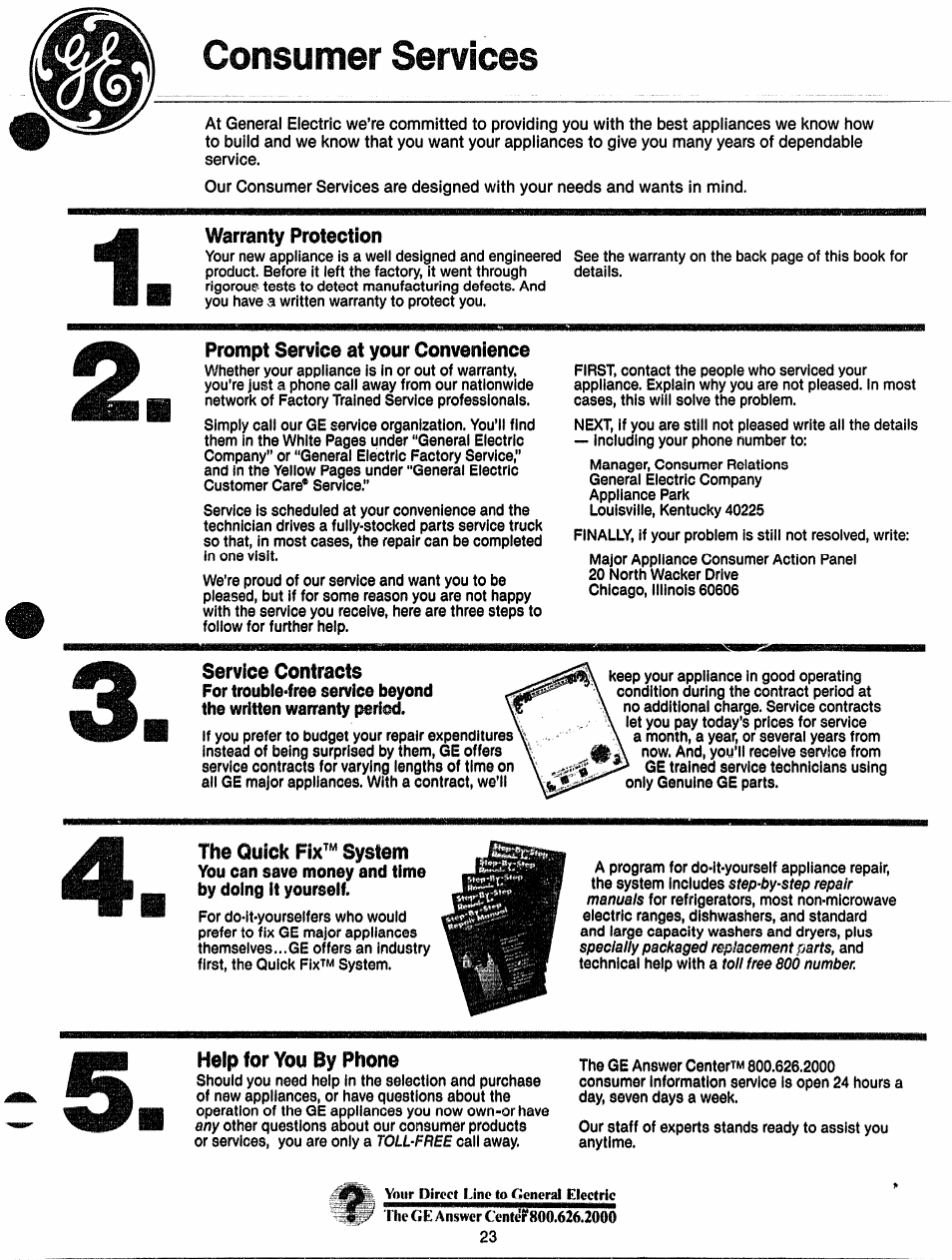 Amsf), Consumer services, Help for you by phone | GE 49-4562 User Manual | Page 22 / 23