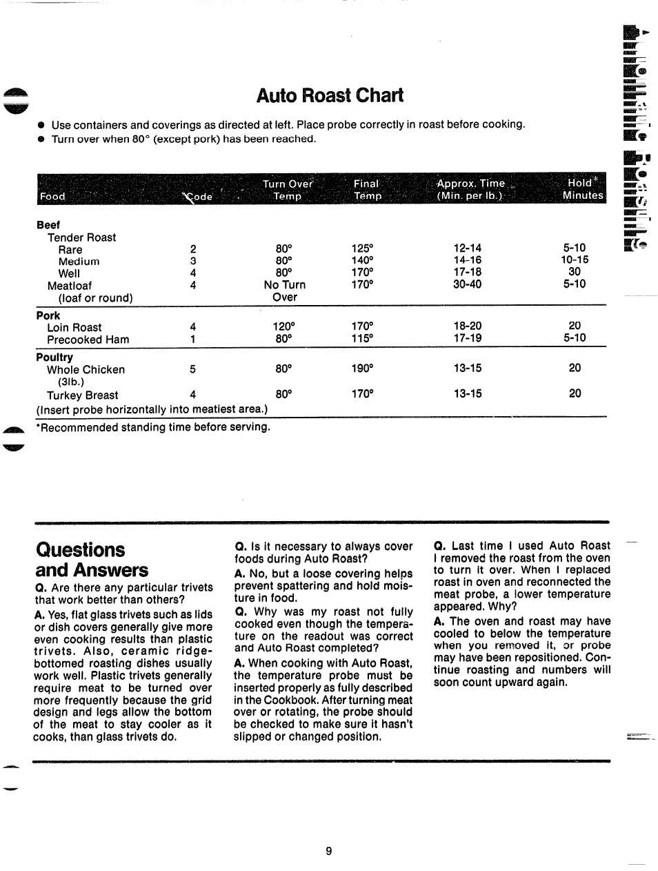 Auto roast chart, Questions and answers | GE 49-4562 User Manual | Page 9 / 23