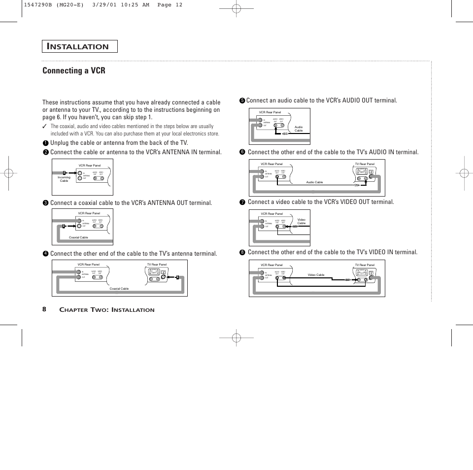 Connecting a vcr, Nstallation | GE MG13400 User Manual | Page 12 / 32