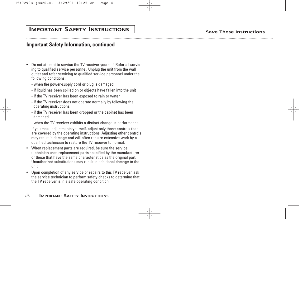 Important safety information, continued | GE MG13400 User Manual | Page 4 / 32