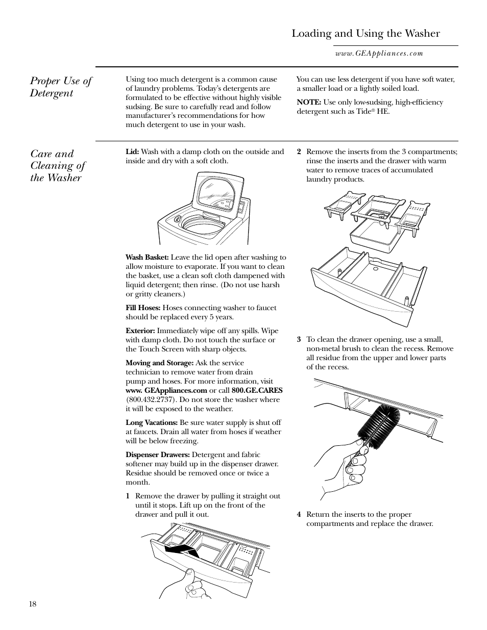 Loading and using the washer | GE Dryer User Manual | Page 18 / 68