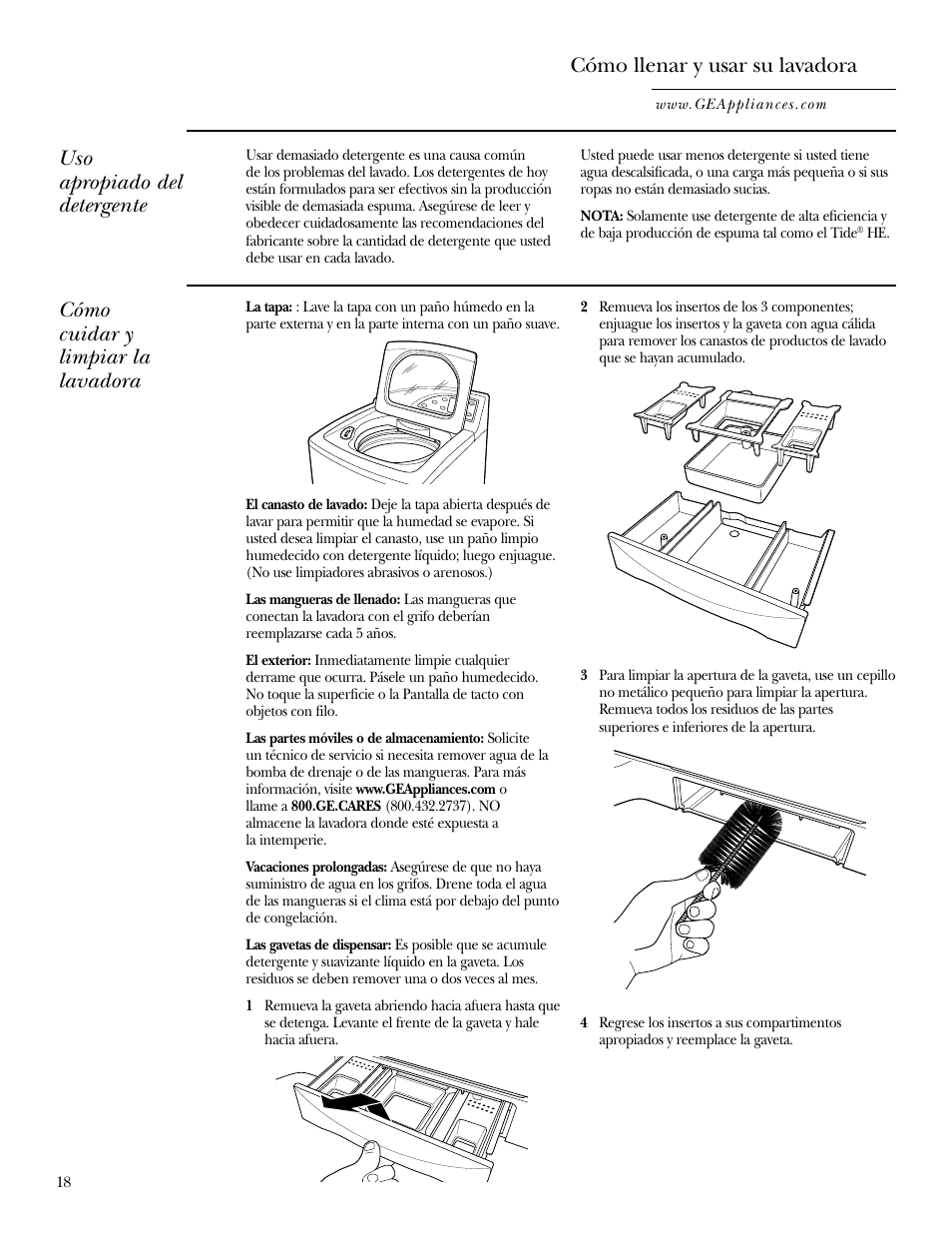 Cómo llenar y usar su lavadora | GE Dryer User Manual | Page 52 / 68