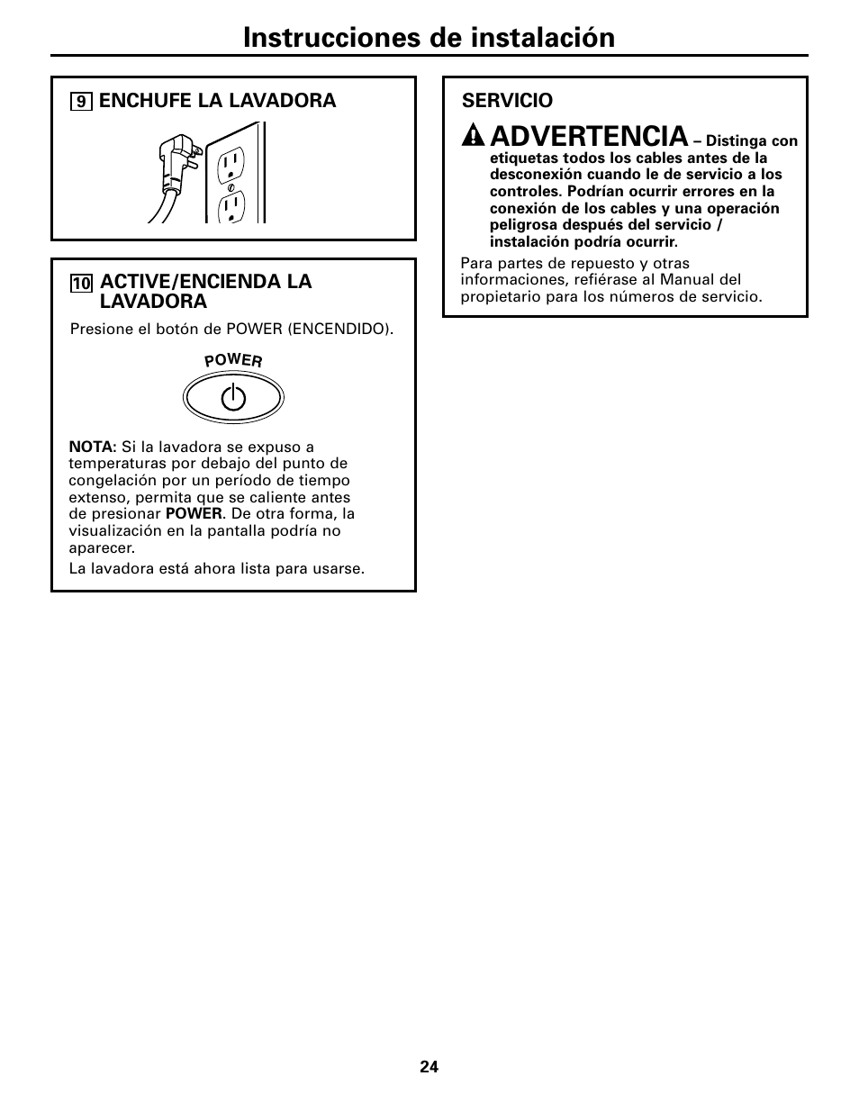 Instrucciones de instalación, Advertencia | GE Dryer User Manual | Page 58 / 68