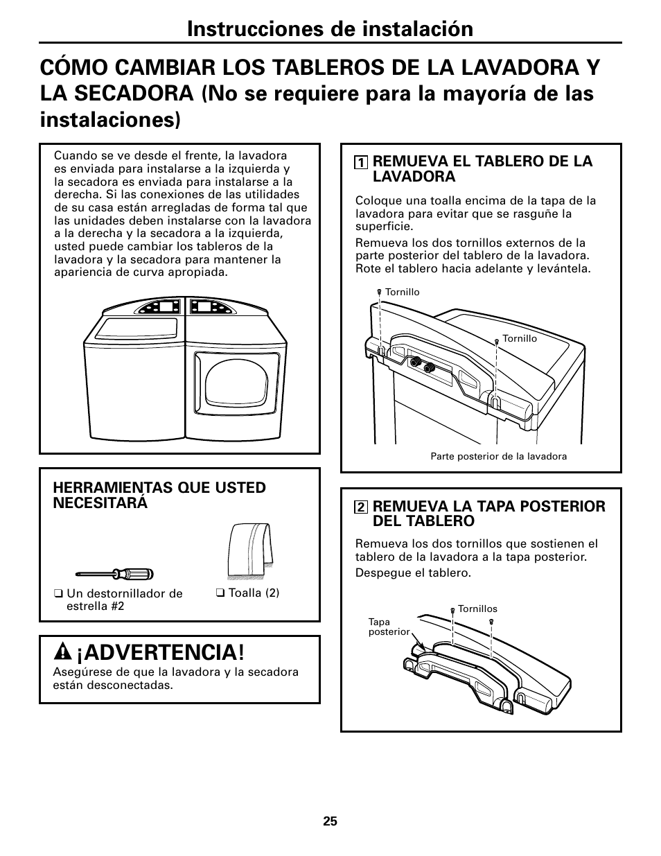 Advertencia | GE Dryer User Manual | Page 59 / 68