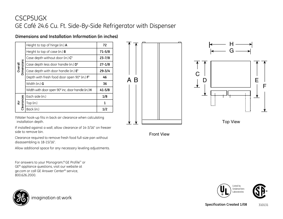 GE CSCP5UGXSS User Manual | 2 pages