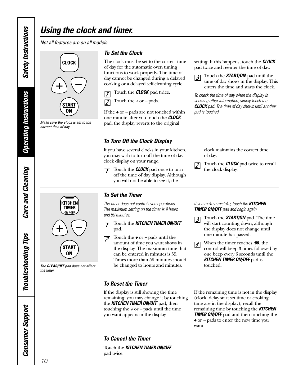 Clock and timer, Using the clock and timer | GE JDP39 User Manual | Page 10 / 32