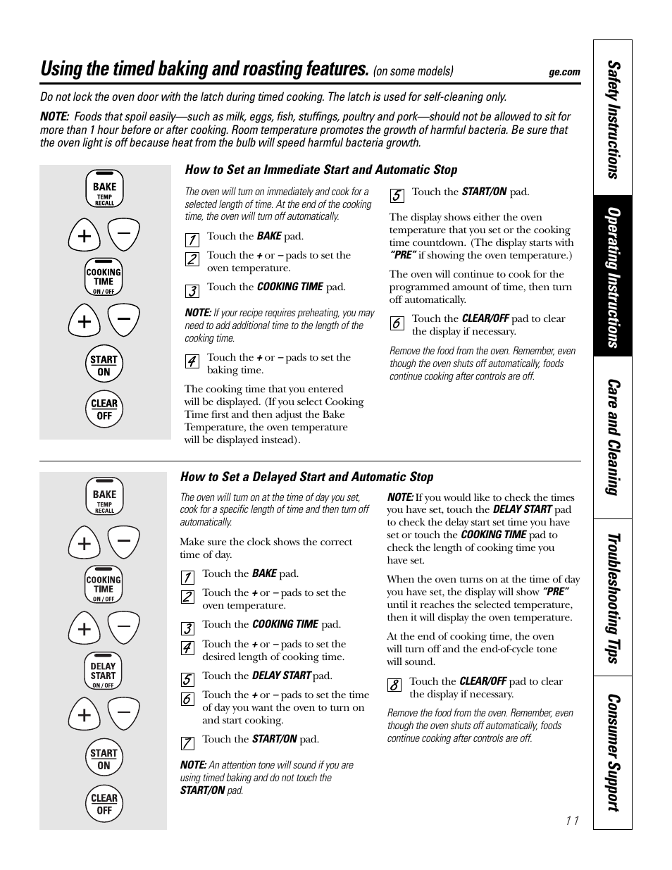 Timed baking and roasting features, Using the timed baking and roasting features | GE JDP39 User Manual | Page 11 / 32