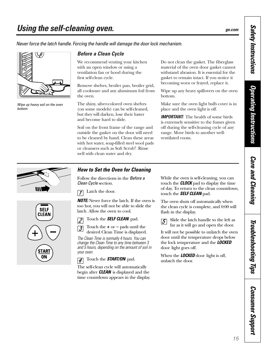 Self-cleaning, Self-cleaning , 16, Using the self-cleaning oven | GE JDP39 User Manual | Page 15 / 32