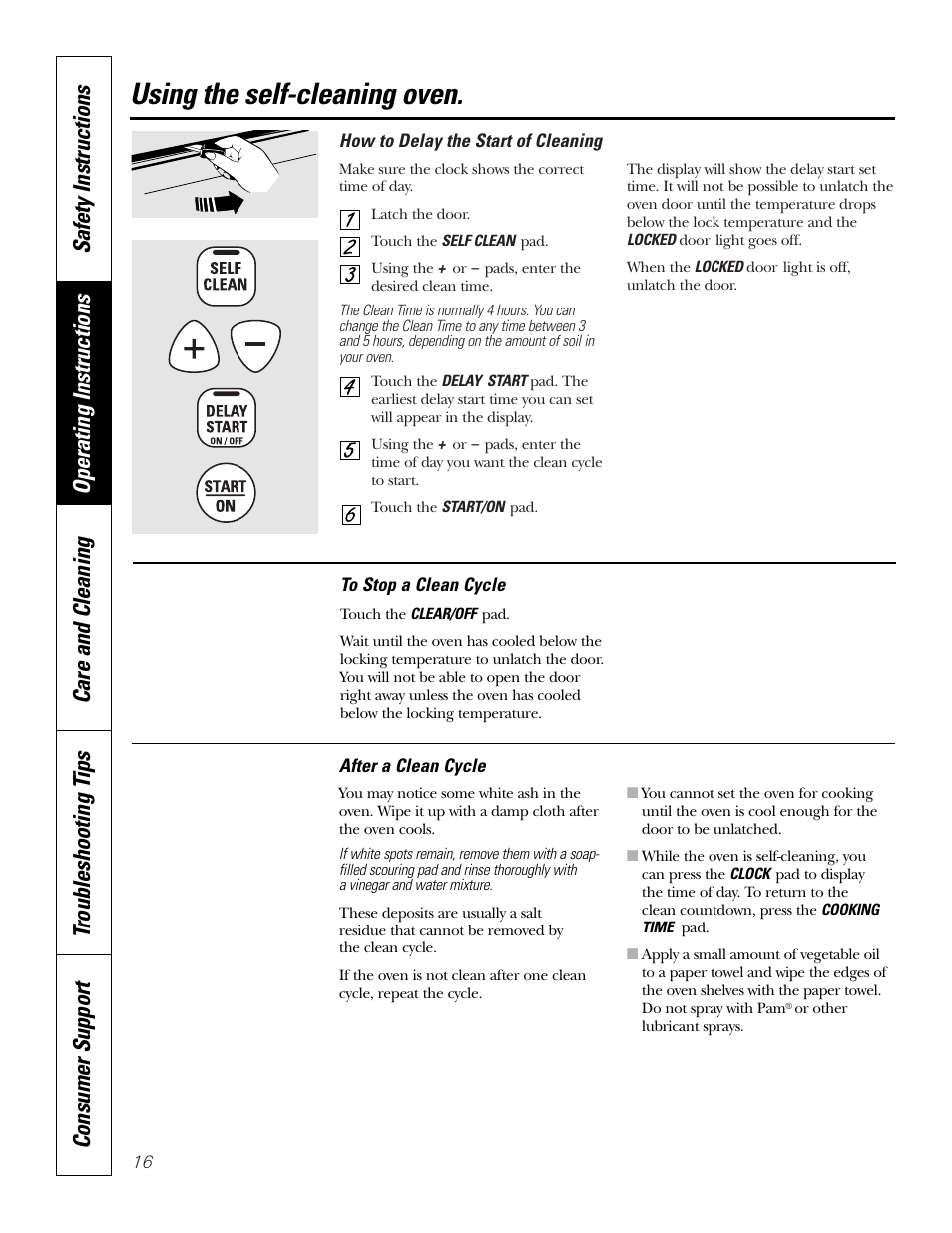 Using the self-cleaning oven | GE JDP39 User Manual | Page 16 / 32