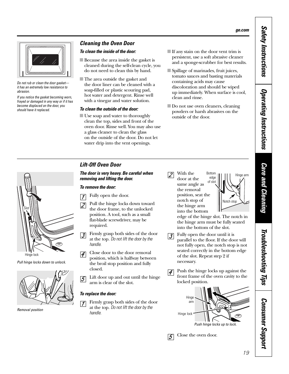 Lift-off oven door | GE JDP39 User Manual | Page 19 / 32