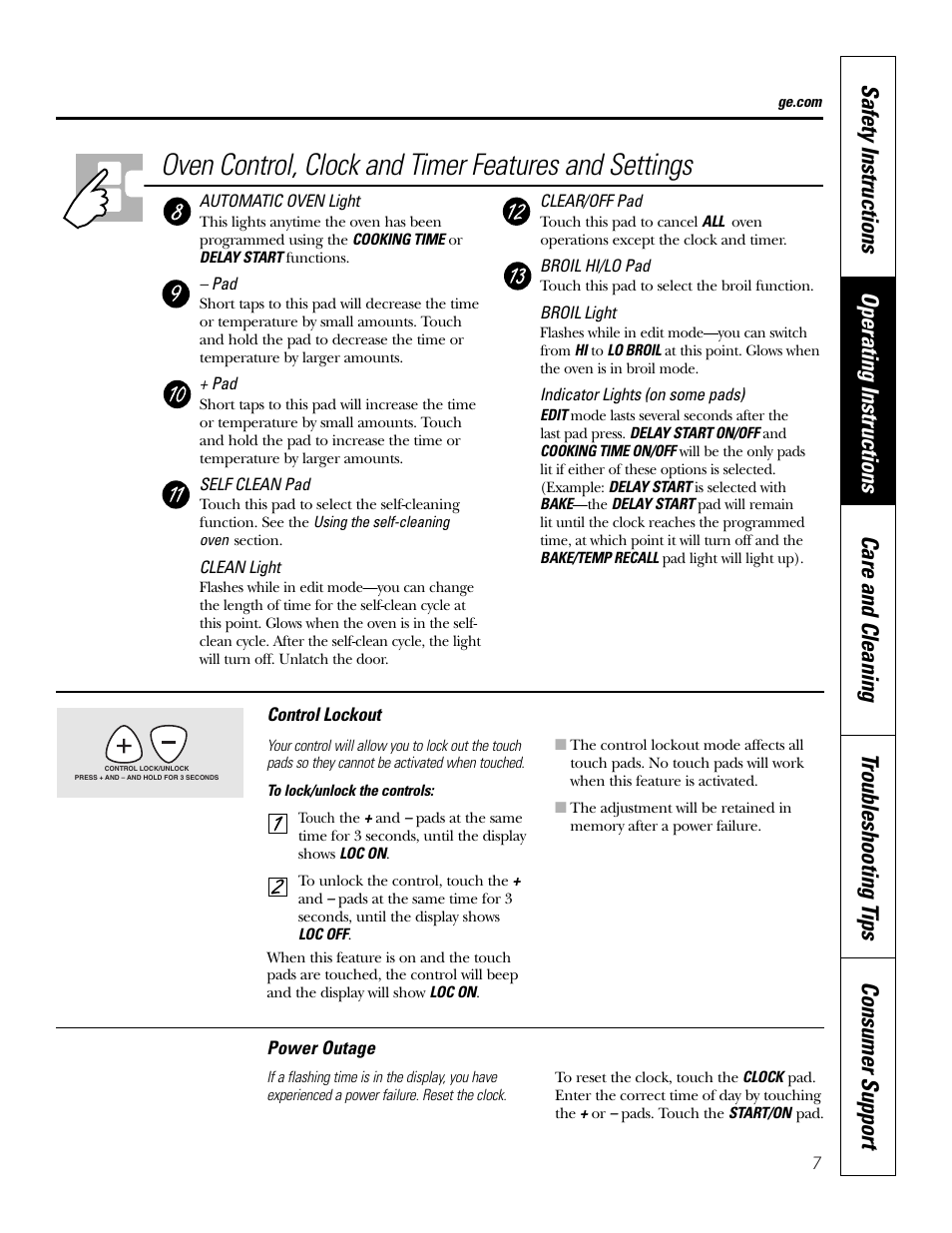 Power outage | GE JDP39 User Manual | Page 7 / 32