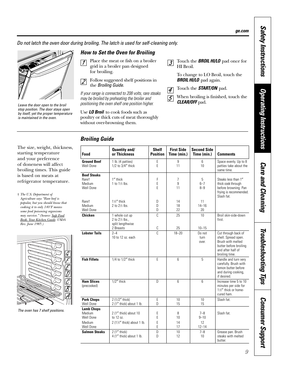 How to set the oven for broiling, Broiling guide | GE JDP39 User Manual | Page 9 / 32