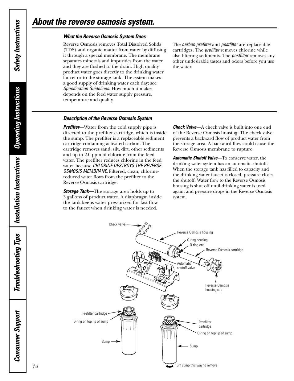 About the ro system, About the ro system , 15, About the reverse osmosis system | GE GXRM10G User Manual | Page 14 / 64