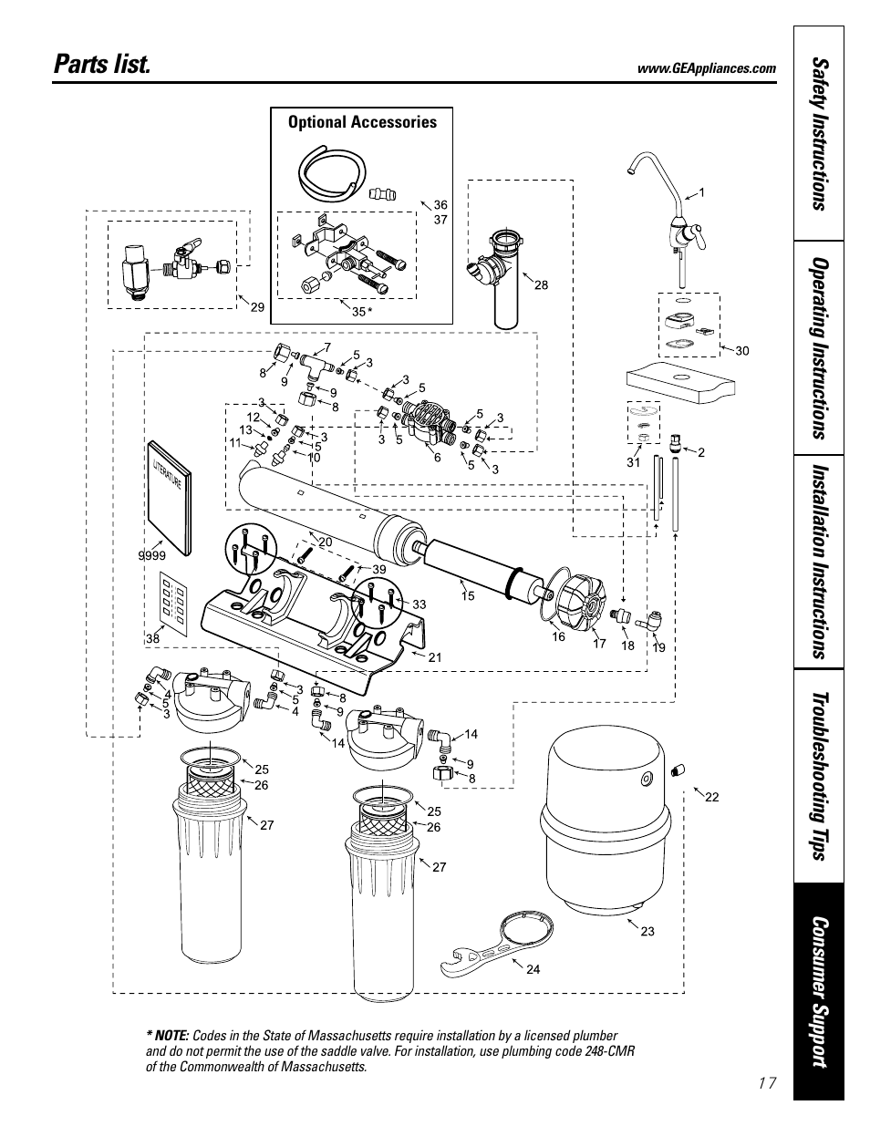 Parts list/catalog, Parts list/catalog , 18, Parts list | GE GXRM10G User Manual | Page 17 / 64