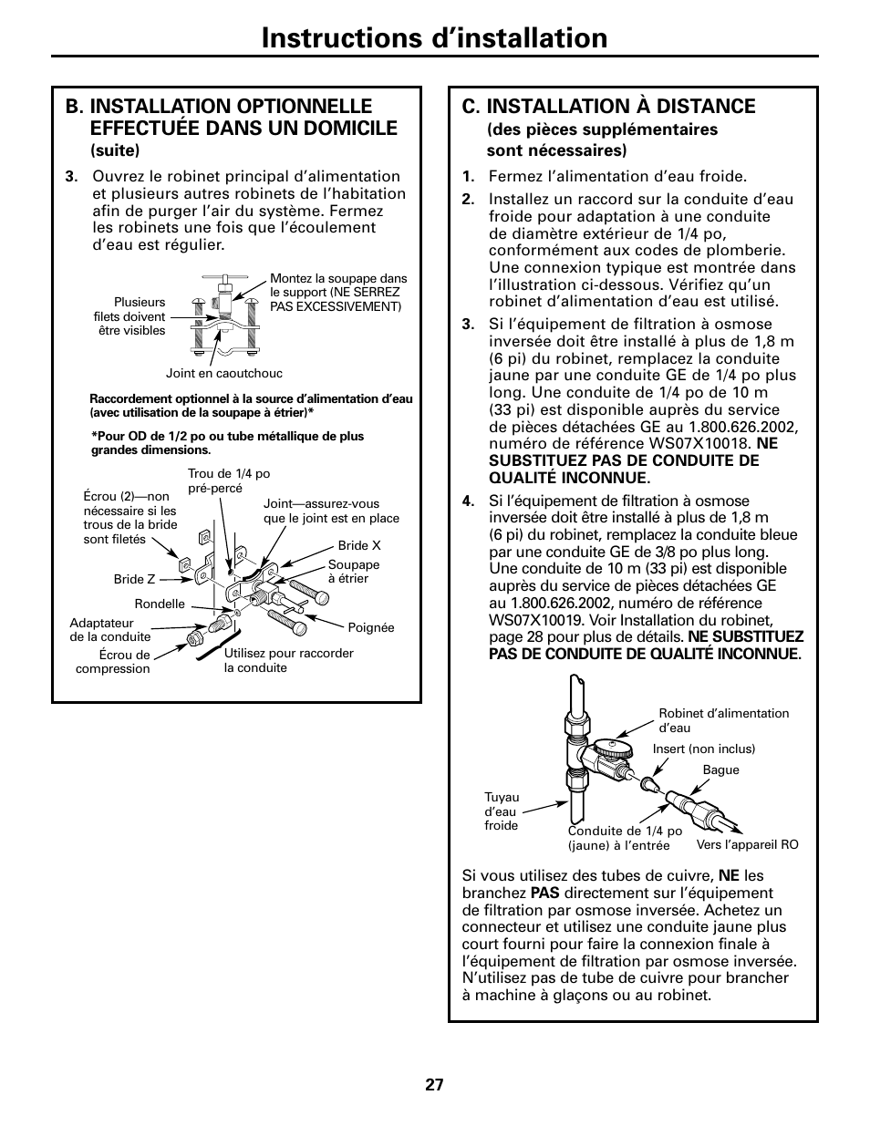 Instructions d’installation, C. installation à distance | GE GXRM10G User Manual | Page 27 / 64