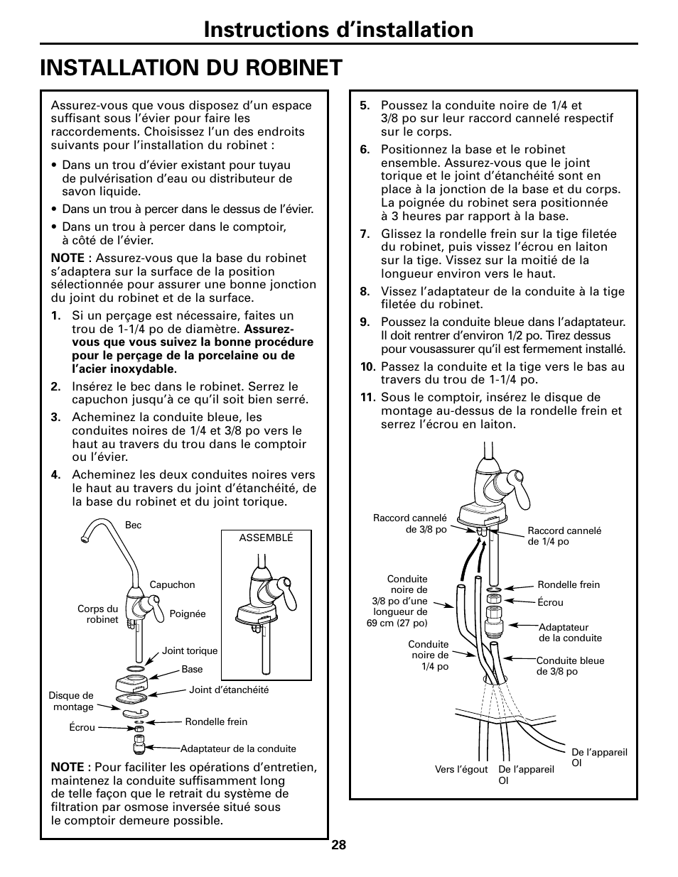 Installation du robinet | GE GXRM10G User Manual | Page 28 / 64