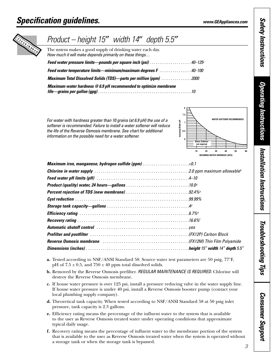 Specification guidelines, Product – height 15 ″ width 14, Depth 5.5 | GE GXRM10G User Manual | Page 3 / 64