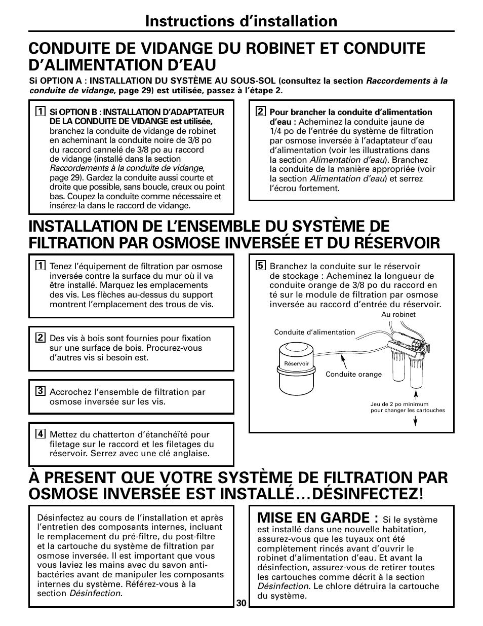 Installation de l’ensemble du système, Mise en garde | GE GXRM10G User Manual | Page 30 / 64