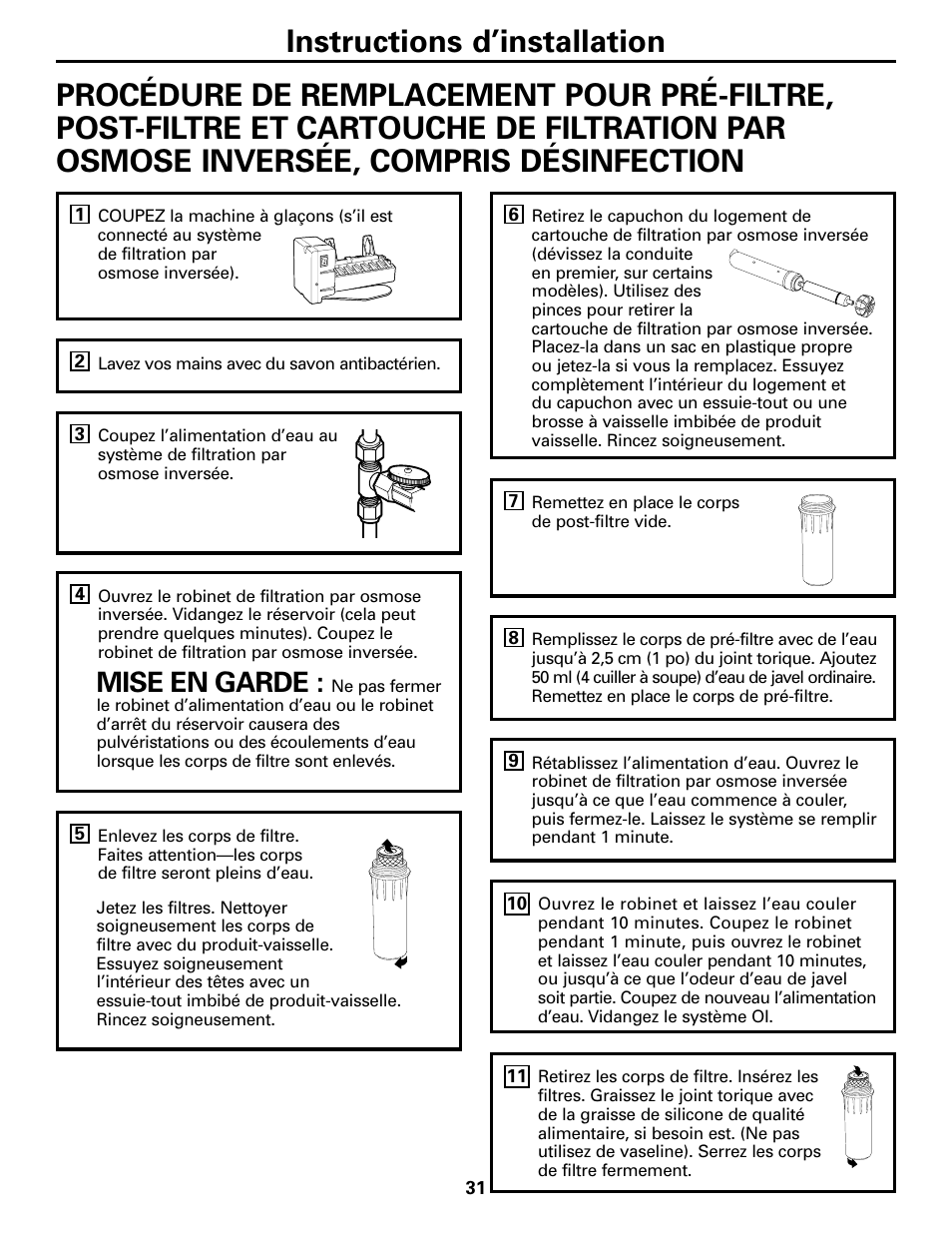 Désinfection, Mise en garde | GE GXRM10G User Manual | Page 31 / 64