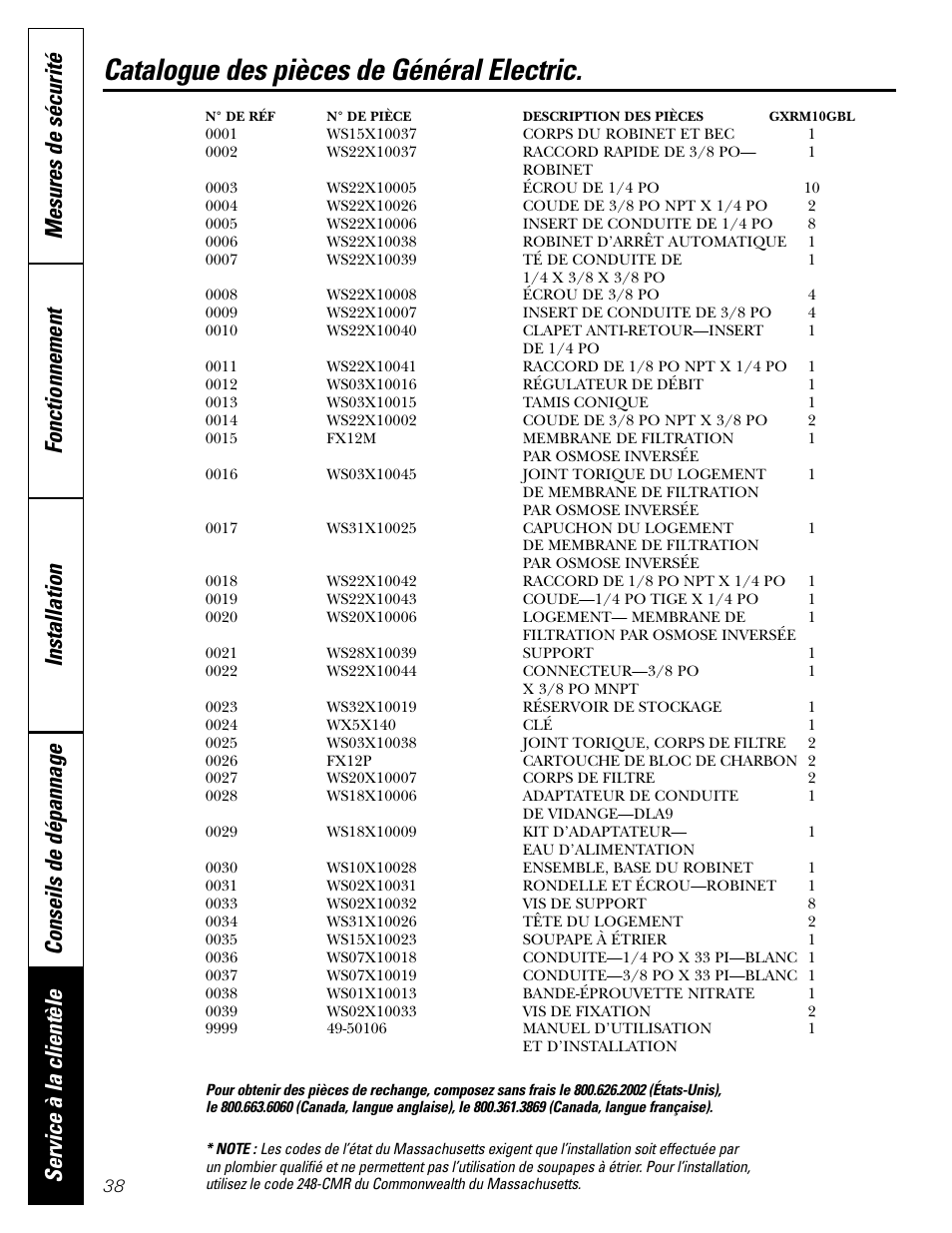 Catalogue des pièces de général electric | GE GXRM10G User Manual | Page 38 / 64