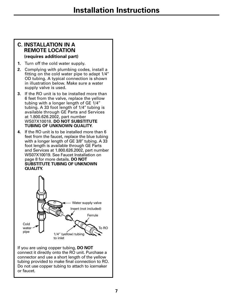 Installation instructions, C. installation in a remote location | GE GXRM10G User Manual | Page 7 / 64