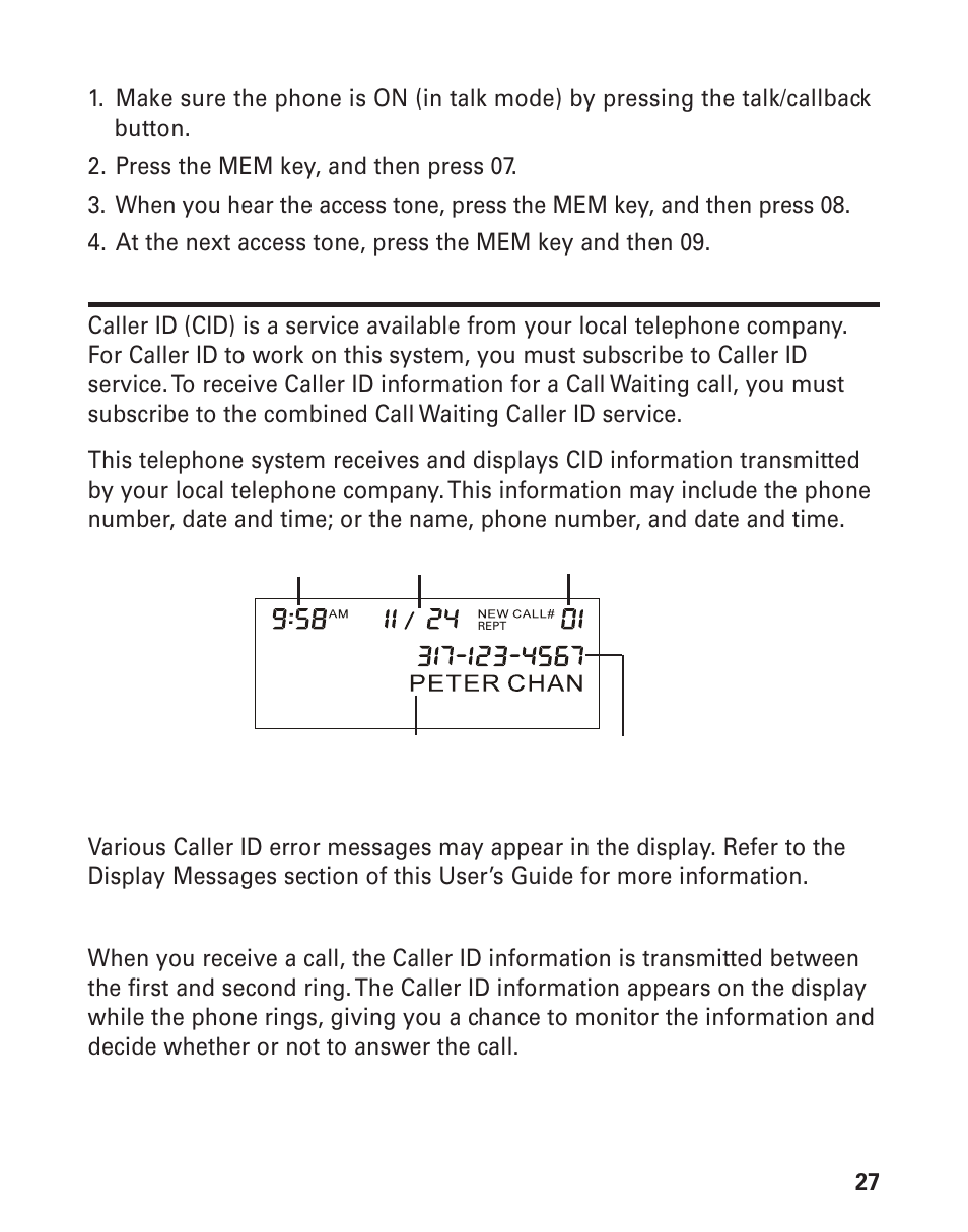 Id (cid), Cid e, Cid r | GE 21008 User Manual | Page 27 / 88