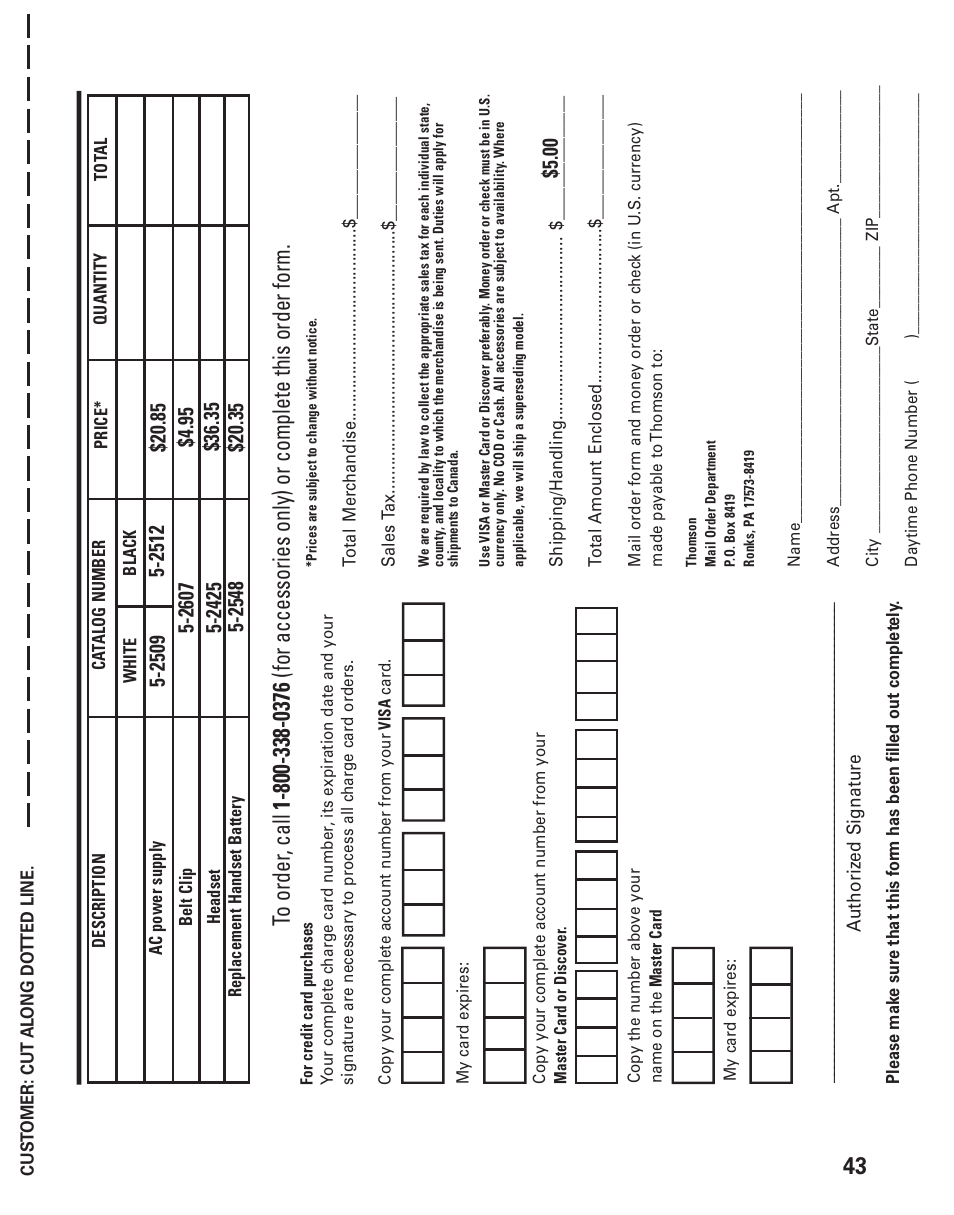 Ccessor y, Rder | GE 21008 User Manual | Page 43 / 88