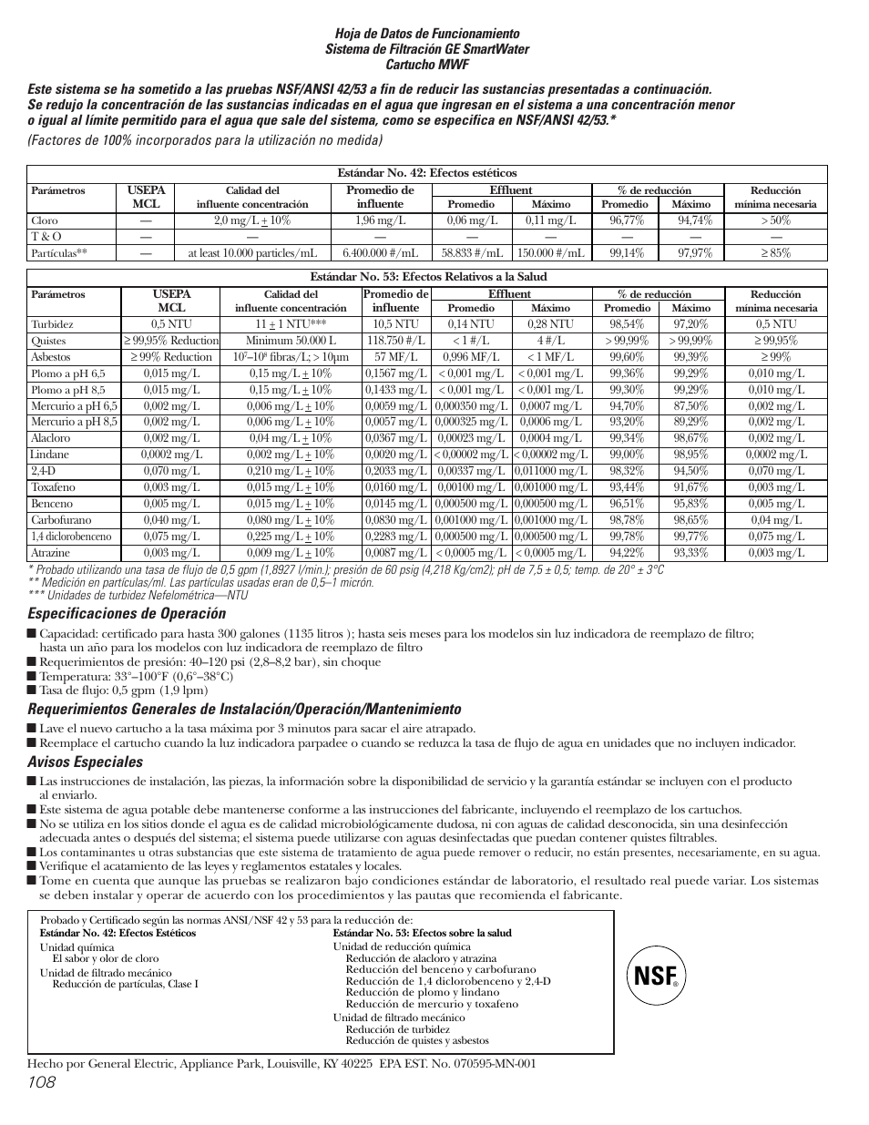 Soporte al consumidor, Hoja de datos de funcionamiento | GE 23 User Manual | Page 108 / 112