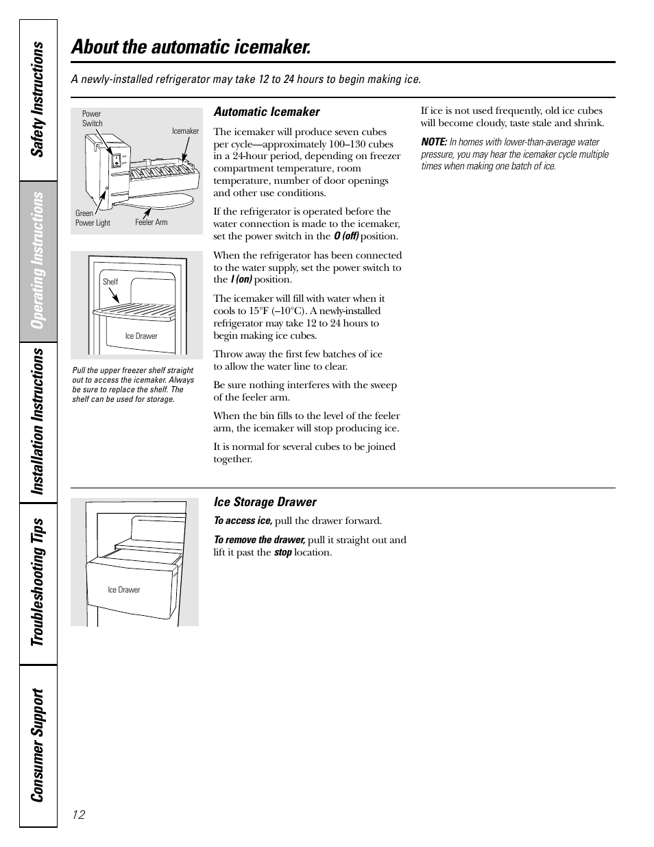 Automatic icemaker, About the automatic icemaker | GE 23 User Manual | Page 12 / 112