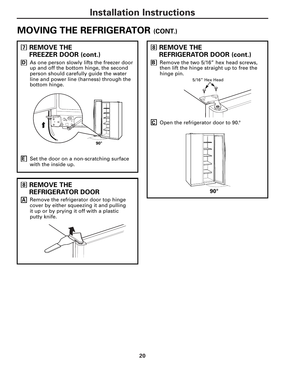Installation instructions moving the refrigerator | GE 23 User Manual | Page 20 / 112