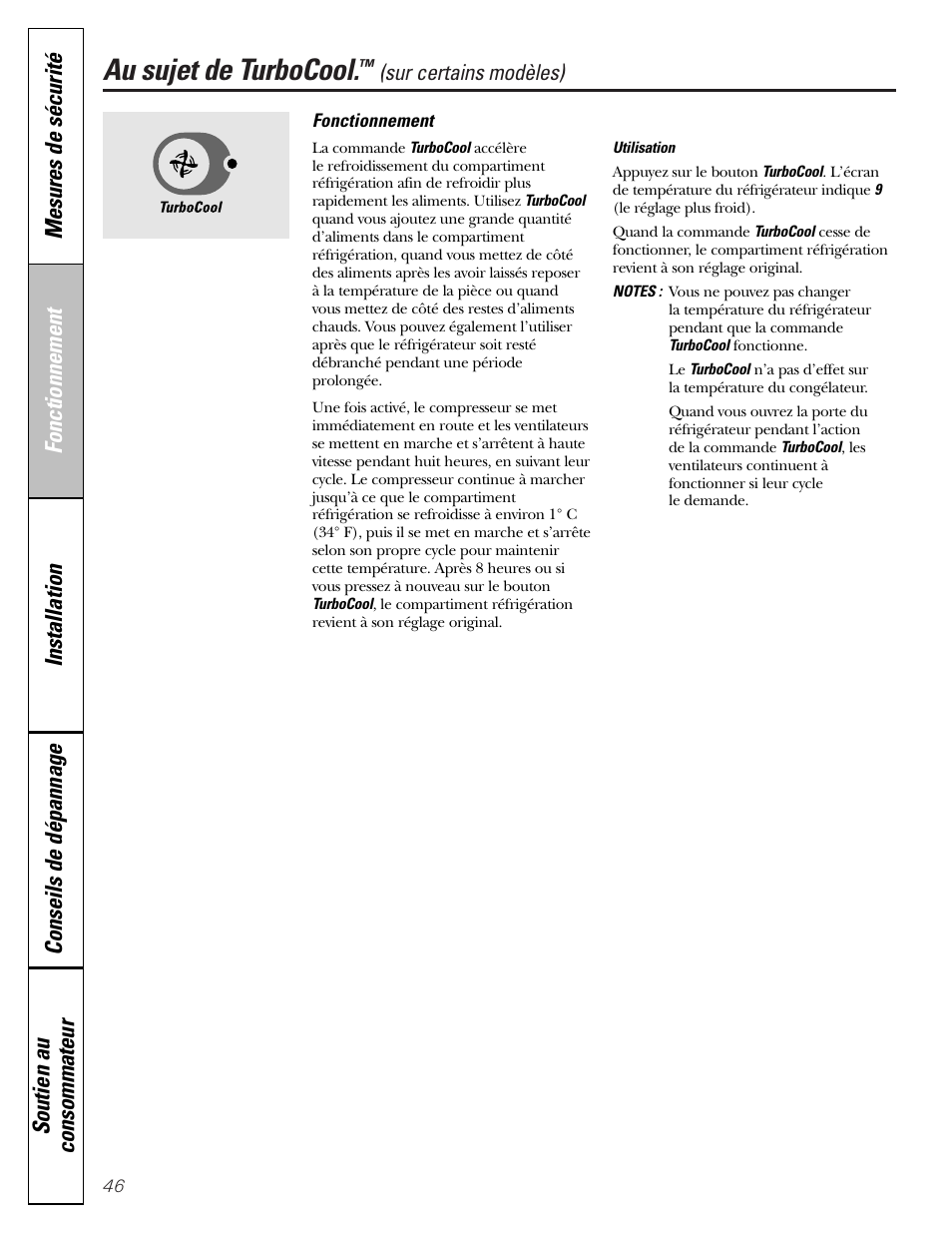 Turbocool, Au sujet de turbocool | GE 23 User Manual | Page 46 / 112