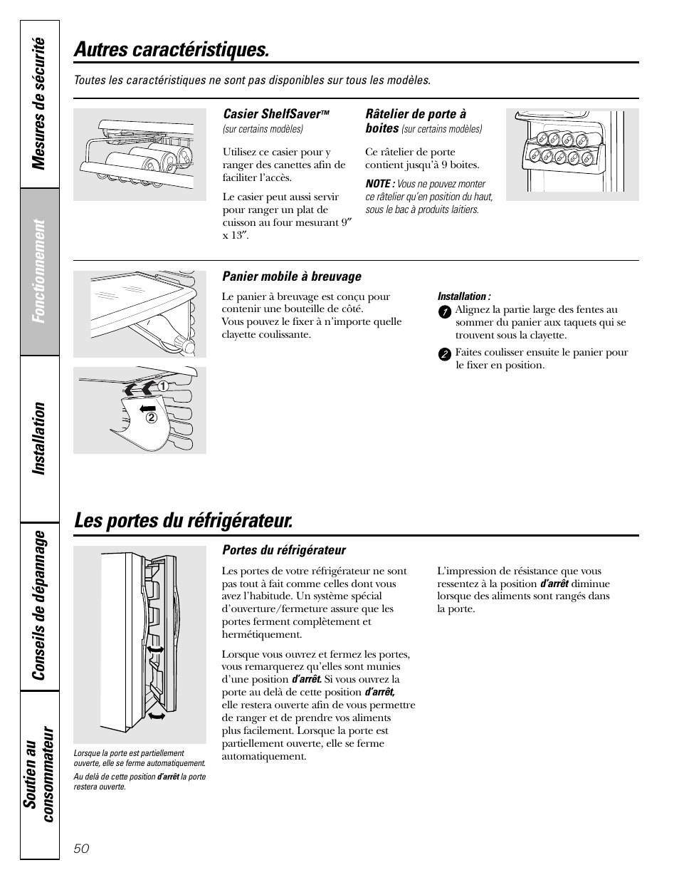 Autres caractéristiques, Les portes du réfrigérateur, Les portes du réfrigérateur , 51 | GE 23 User Manual | Page 50 / 112