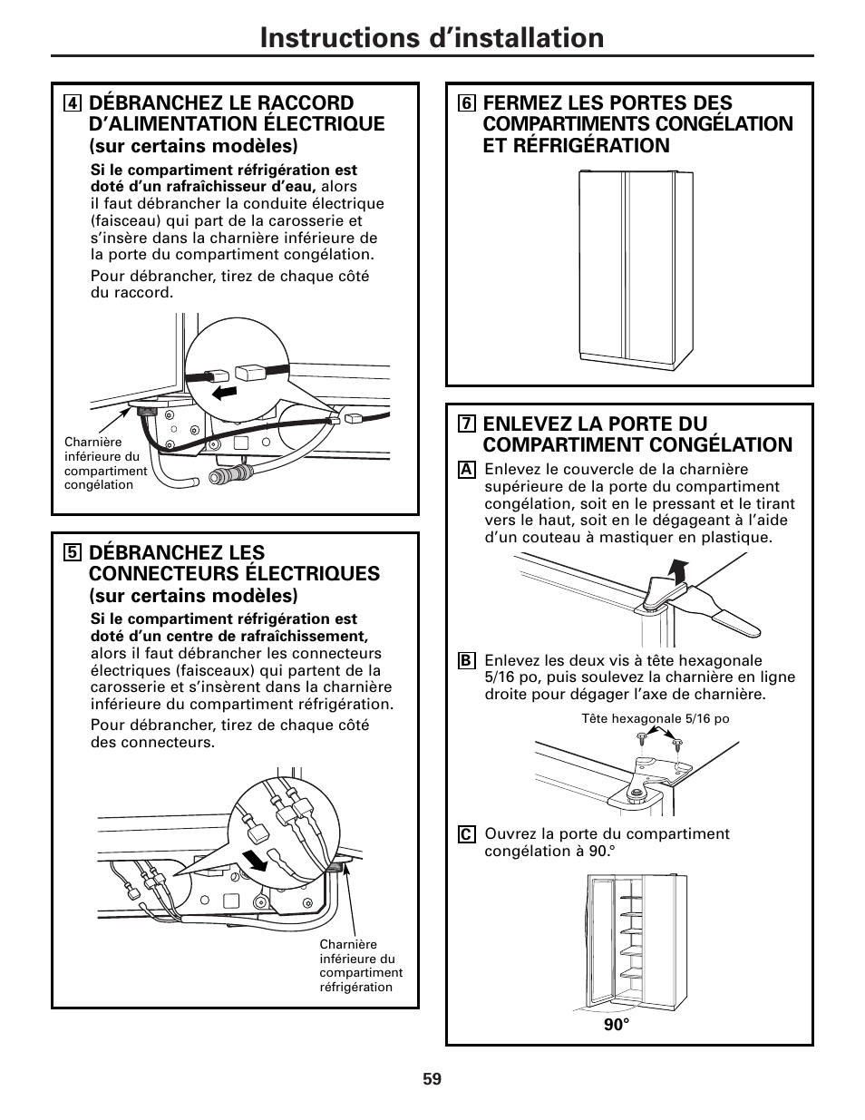Démontage et remontage des portes, Démontage et remontage des portes –61, Instructions d’installation | GE 23 User Manual | Page 59 / 112