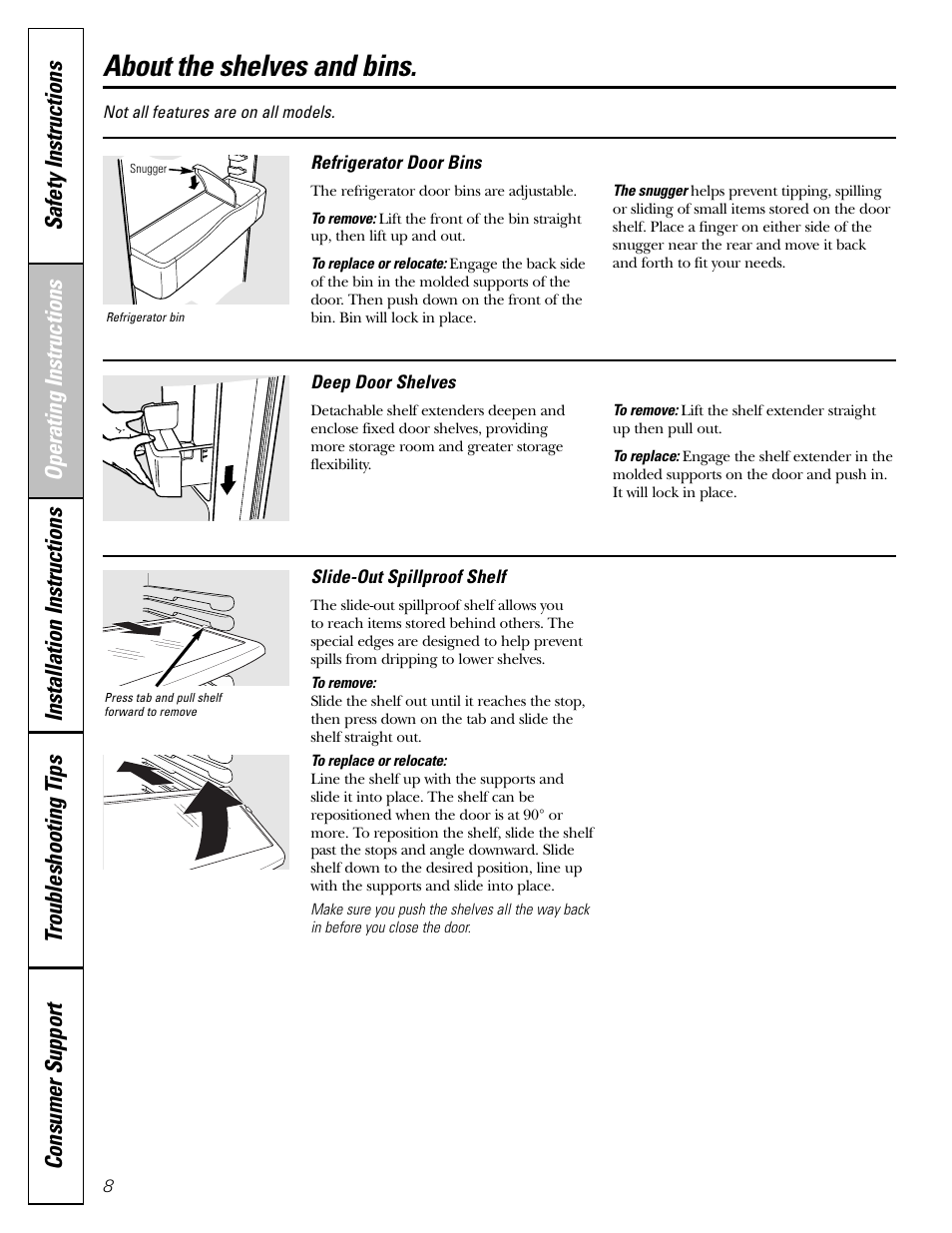 Shelves and bins, About the shelves and bins | GE 23 User Manual | Page 8 / 112