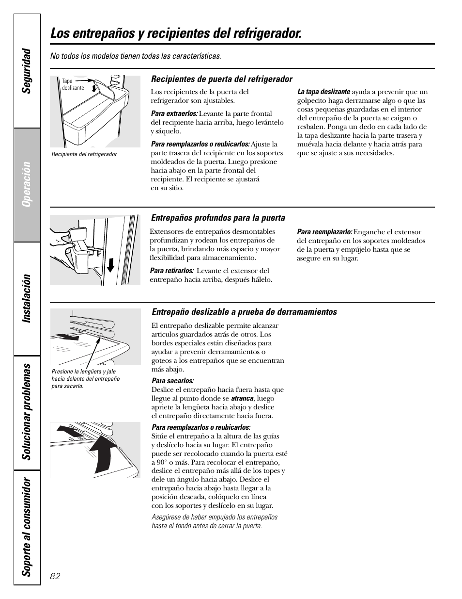Los entrepaños y recipientes del refrigerador, Los entrepaños y recipientes del refrigerador , 83 | GE 23 User Manual | Page 82 / 112