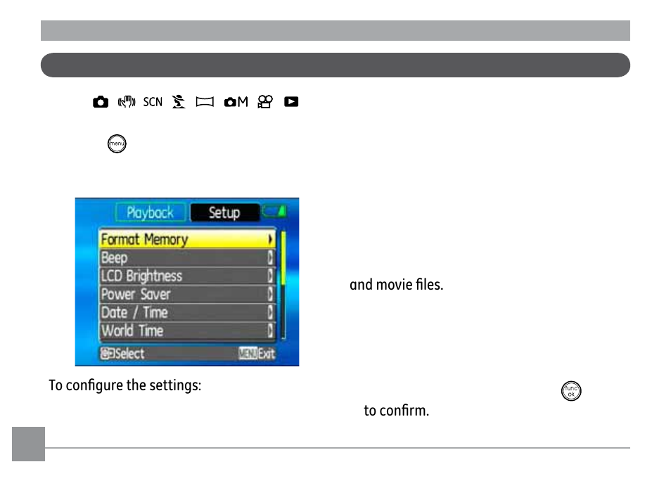 Setup menu | GE G2 User Manual | Page 72 / 106