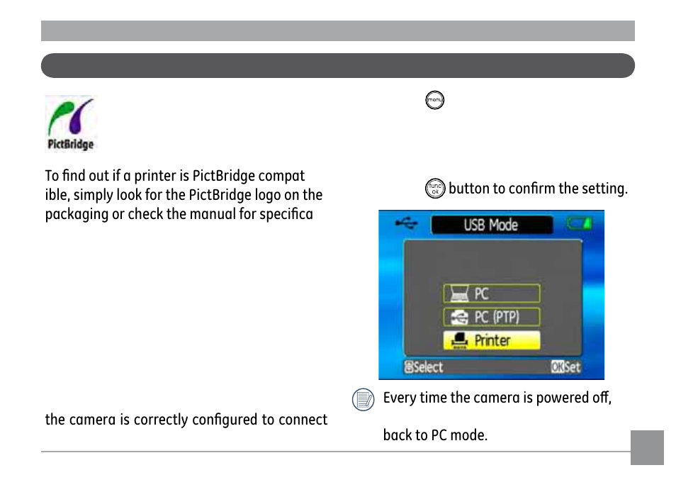 Connecting to a pictbridge compatible printer | GE G2 User Manual | Page 83 / 106