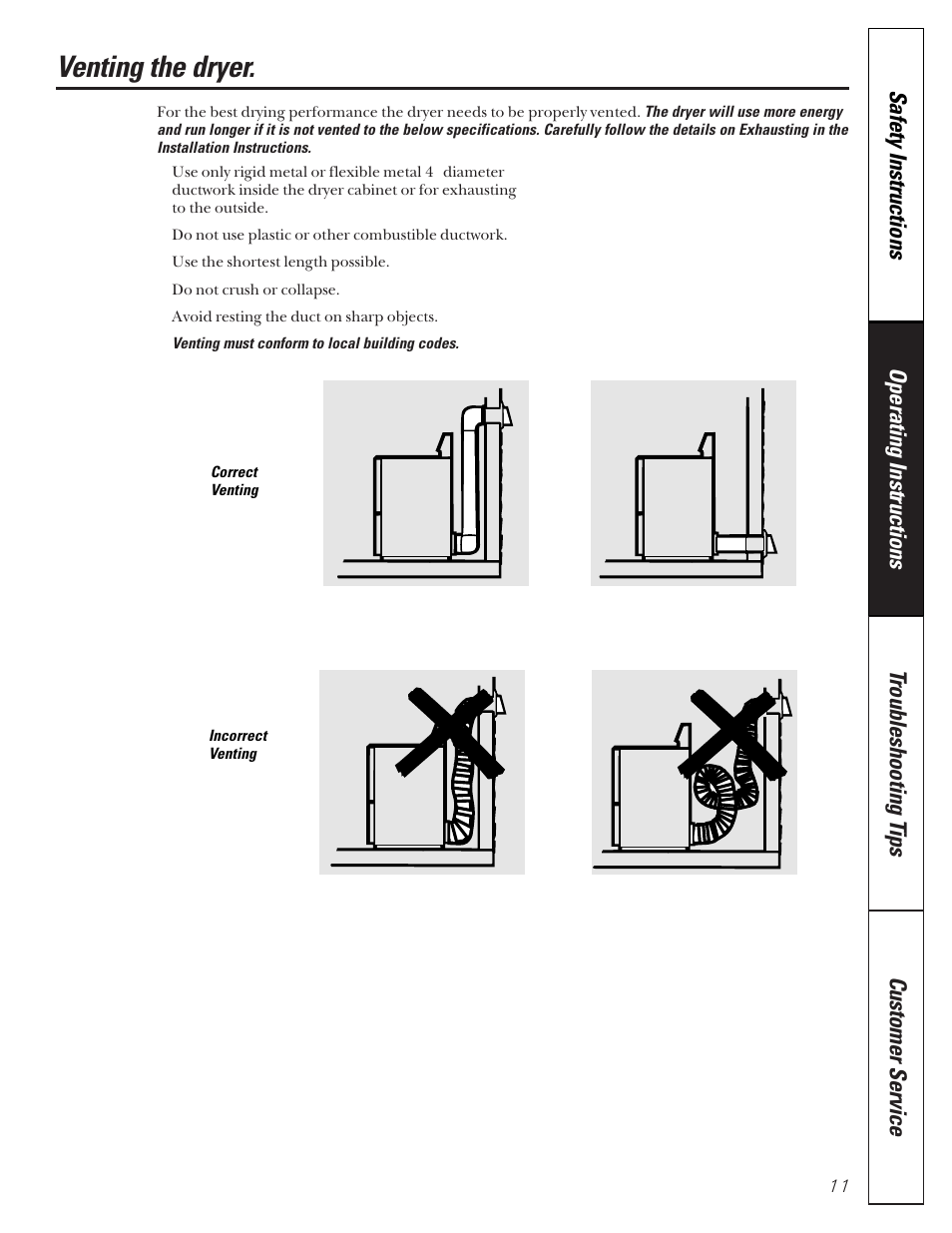 Venting the dryer | GE Profile 513 User Manual | Page 11 / 48