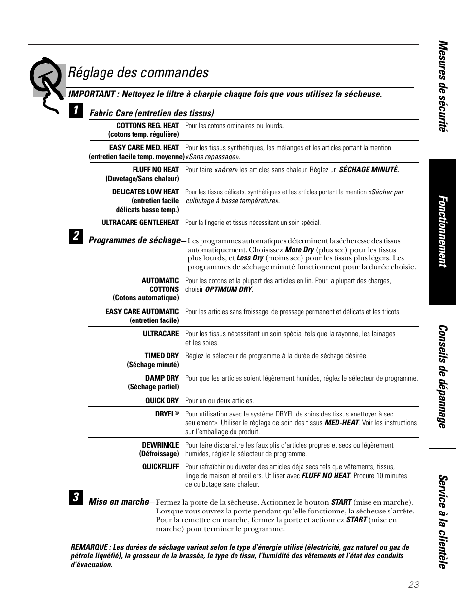 Réglage des commandes | GE Profile 513 User Manual | Page 23 / 48