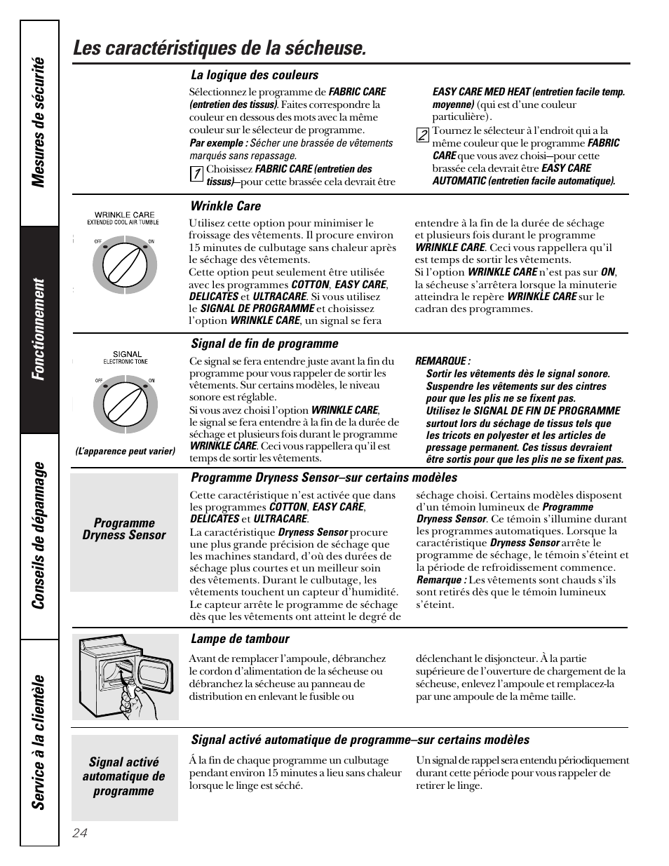 Autres caractéristiques, Utres caractéristiques, Les caractéristiques de la sécheuse | GE Profile 513 User Manual | Page 24 / 48