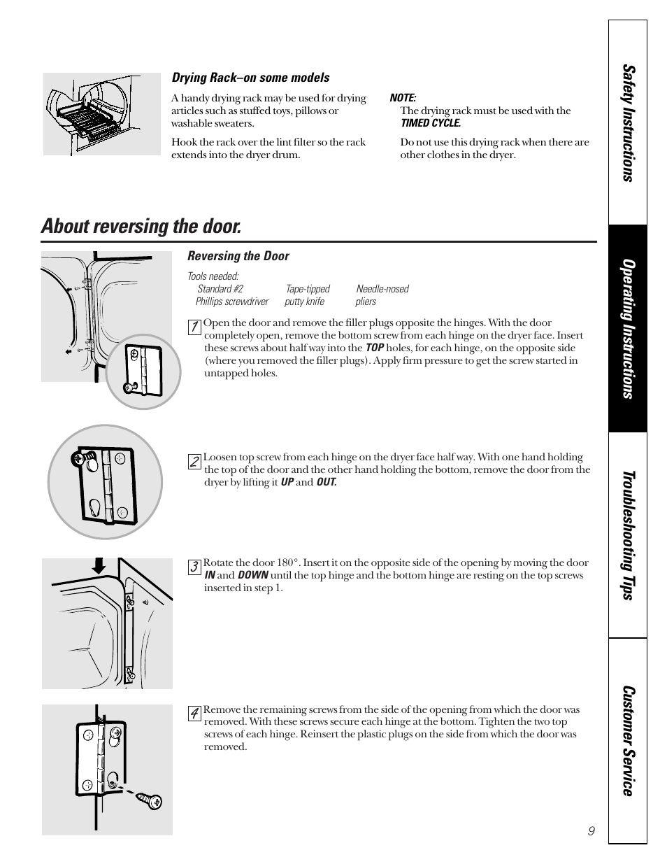 Reversing the door, About reversing the door | GE Profile 513 User Manual | Page 9 / 48