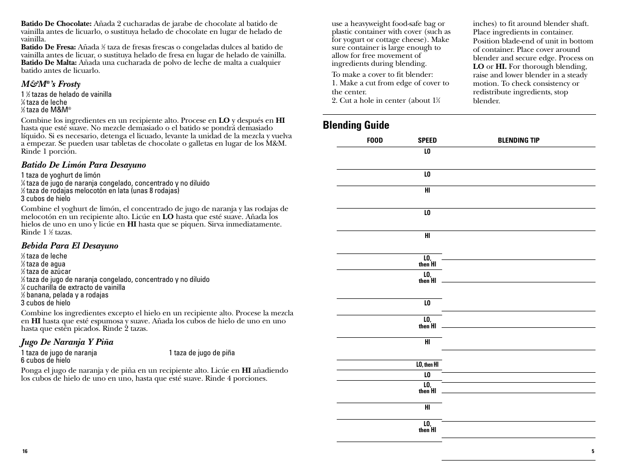 Blending guide, S frosty, Batido de limón para desayuno | Bebida para el desayuno, Jugo de naranja y piña | GE 681131067577 User Manual | Page 5 / 20