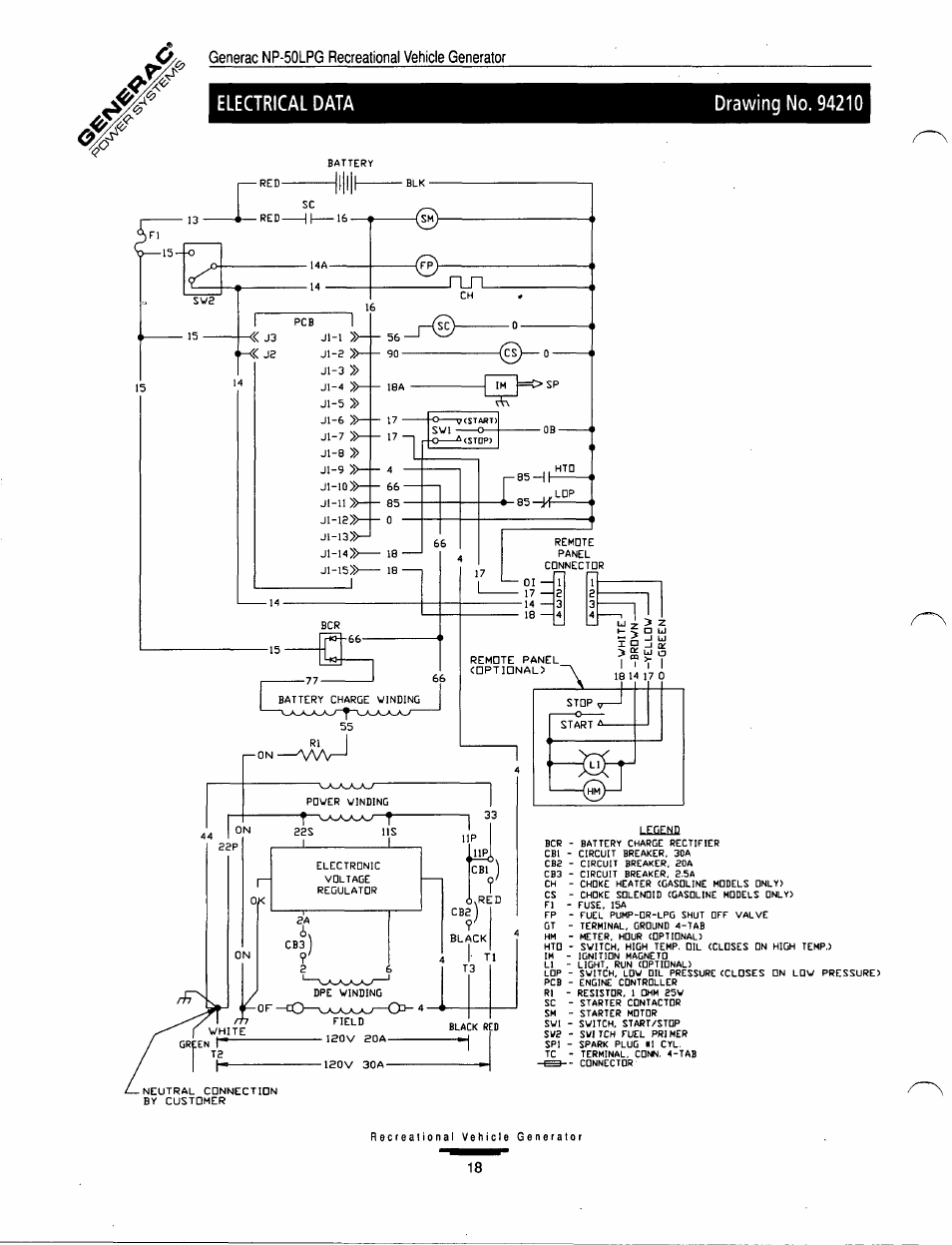 Electrical data, Drawing no. 94210 | GE A-6451 User Manual | Page 18 / 32