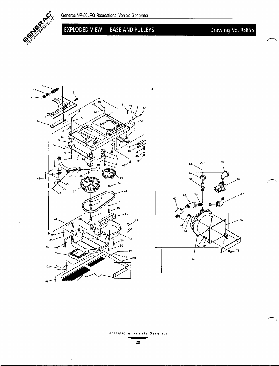 Exploded view - base and pulleys, Drawing no. 95865 | GE A-6451 User Manual | Page 20 / 32