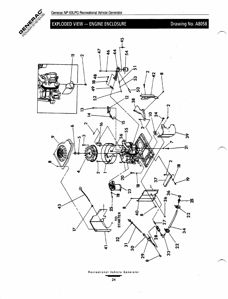 Exploded view - engine enclosure drawing no. a8058 | GE A-6451 User Manual | Page 24 / 32