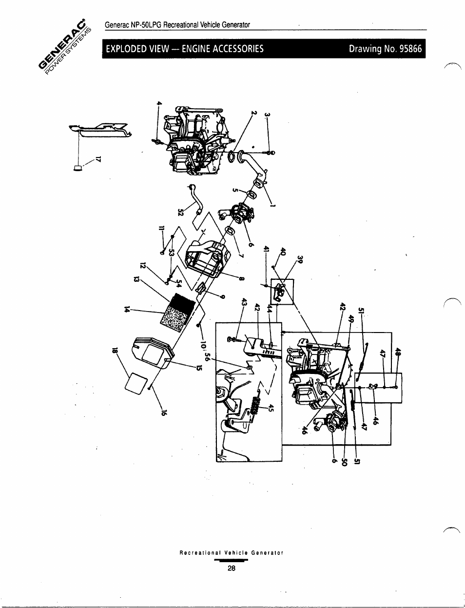 Exploded view - engine accessories, Drawing no. 95866 | GE A-6451 User Manual | Page 28 / 32