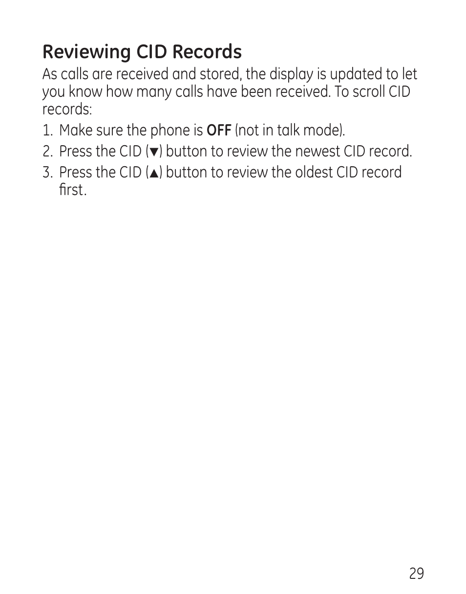 Reviewing cid records | GE 9579 User Manual | Page 29 / 96