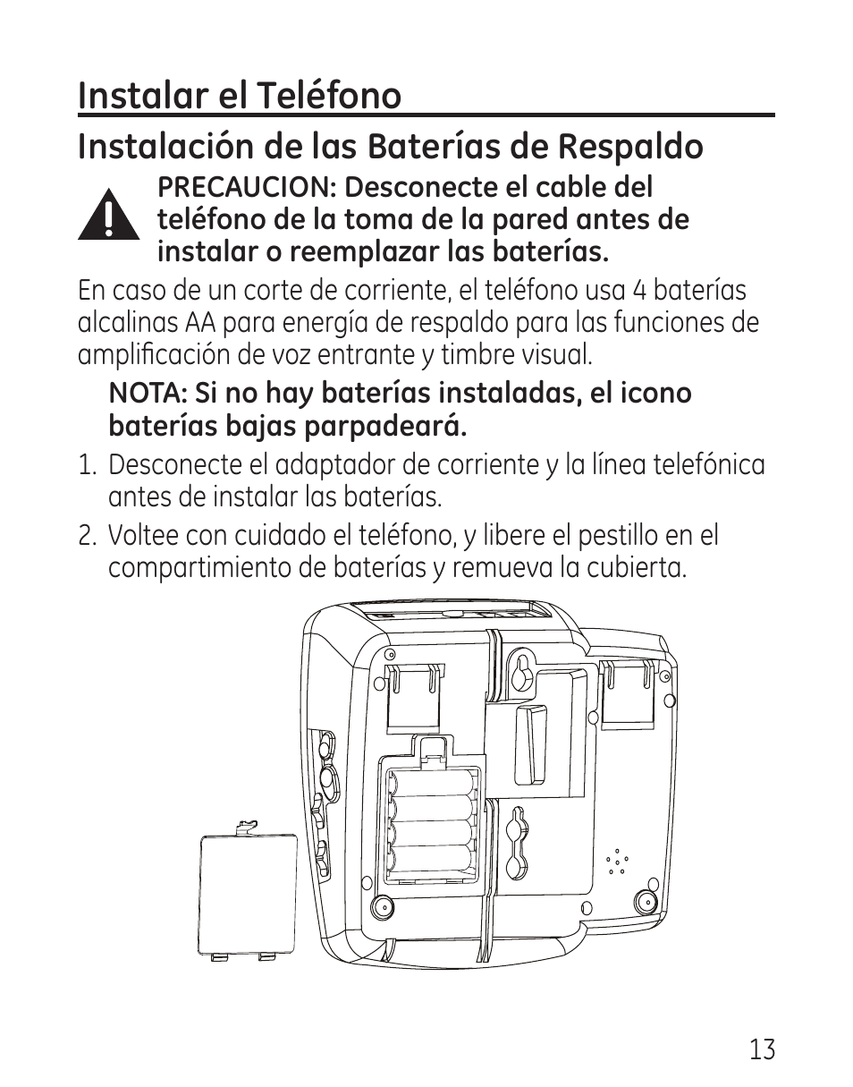 Instalar el teléfono, Instalación de las baterías de respaldo | GE 9579 User Manual | Page 61 / 96