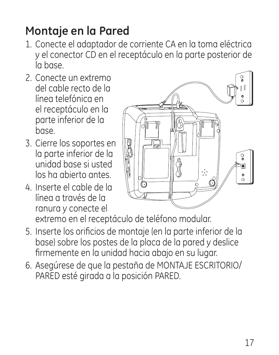 Montaje en la pared | GE 9579 User Manual | Page 65 / 96